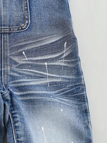 SHEIN Denimoveraller för babypojkar, vintage- och avslappnad stil med justerbara remmar, bokstäver och grafiskt tryck, lämplig för alla årstider - Mediumtvätt - Visa 10