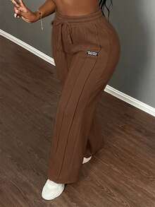 Slaydiva Casual Grey Loose Fit Straight Leg Pants - Brown - View 4