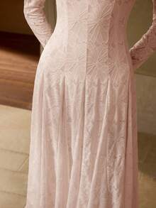 MOTF PREMIUM WOMEN'S LONG SLEEVE LACE STRUCTURED COCKTAIL DRESS - Pink - View 3