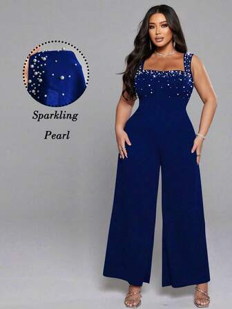 NU&NOW Elegant och sexig festbody i plusstorlek, försedd med dekorativa pärlor, bantning