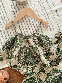 SHEIN 女婴休闲度假印花吊带背心和松紧腰裤套装 - 彩色 - 查看 6