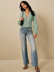 Poéselle 女士日常休闲衬衫 - 薄荷綠 - 查看 2