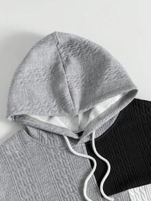 Manfinity Homme Felpa con cappuccio casual da uomo a maniche lunghe con coulisse e colore a contrasto, morbida e comoda, felpe casual da uomo - Multicolore - Visualizzare 4
