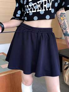 DAZY Women's Loose Drawstring Waist Casual Sports Shorts, Solid Color, Spring/Autumn - Navy Blue - View 6