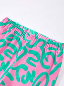 JNSQ Tween Girl Zip-Up Drop Shoulder Hoodie And Allover Print Leggings Casual Outfit Set - Multicolor - View 6