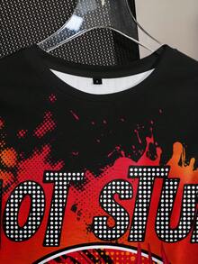 HOT STUFF X SHEIN 女士休闲字母和恶魔印花圆领短袖T恤，夏季 - 白色 - 查看 4