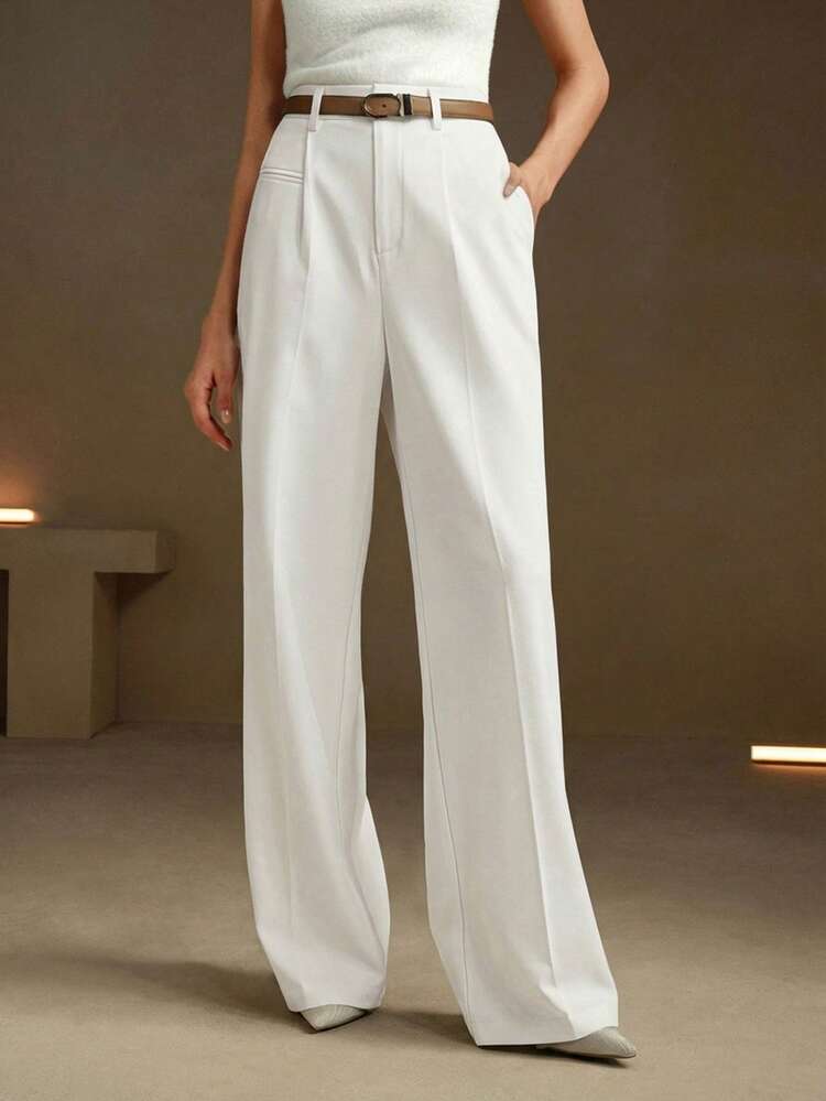 Anewsta Tall Elegant & Stylish High-Waisted White Suit Pants With Pockets  For Women, Suitable For Spring, Autumn, Winter, New Year, Party, Wedding,  Business Casual | SHEIN Malaysia