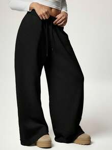 SHEIN Forever 21 女士纯色休闲裤 - 黑色 - 查看 4