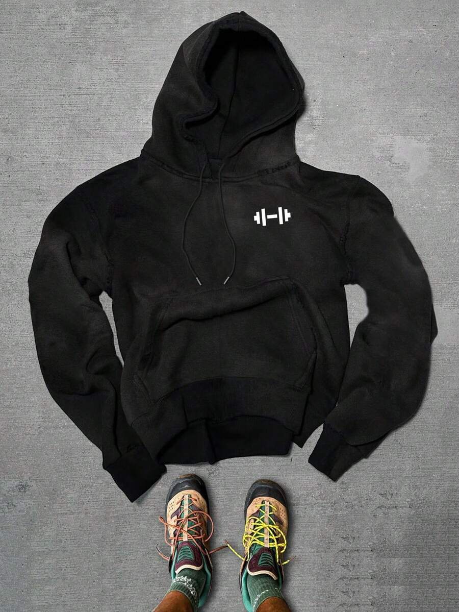 Sport MetroGents 男士骨头与翅膀印花连帽长袖运动衫 - 黑色 - 查看 1