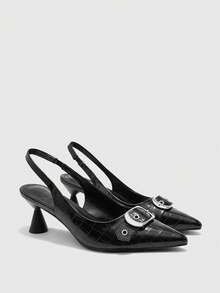 CUCCOO BIZCHIC Women's Pointed Toe Buckle Design Elegant High Heels, Suitable For Daily Commute - Black - View 2