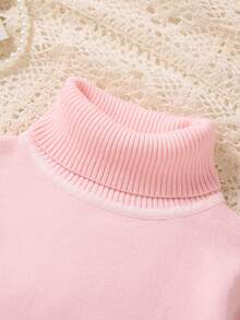 Abito-maglione bianco tinta unita a collo alto e lunghezza media per ragazze, stile classico e versatile, adatto per l'autunno/inverno - Rosa Baby - Visualizzare 6