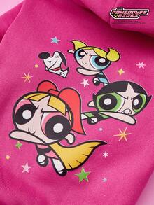 THE POWERPUFF GIRLS X PETSIN 1件可爱卡通大眼睛女孩三人印花宠物帽帽衫玫瑰红休闲风秋冬加厚保暖宠物服装 - 玫紅色 - 查看 5