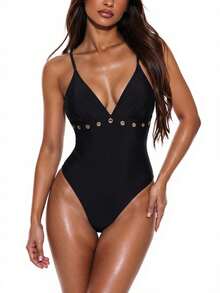 Swim SXY 1 pièce Maillot de bain femme et sexy, dos nu, couleur unie. Ensemble d'été pour femmes. Tenue de plage pour le Nouvel An 2026. Tenues de plage élégantes pour femmes. Blouses casual pour femmes avec sequins et imprimés graphiques. Blanc, rouge, noir, rose. Maillot de bain avec anneau métallique et découpes fonctionnelles. Maillot de bain une pièce sexy, élégant et , avec encolure en V, bretelles ajustables. Maillot de bain une pièce noir affinant. Maillot de bain une pièce sexy. Maillot de bain une pièce pour femmes. Maillot de bain une pièce noir pour femmes avec découpes. - Noir - Voir 2