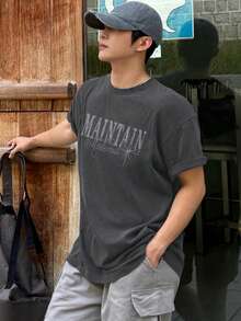 DAZY 男士字母印花灰色圆领T恤，夏季款 - 灰色 - 查看 6