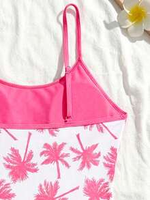 SHEIN Teen Girl Ruched Ruffled Trim Minimalist Comfortable One-Piece Swimsuit - Pink - View 6