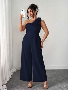 Elenzga Bộ áo liền quần mùa hè thời trang kiểu Pháp cổ điển lãng mạn với họa tiết hoa, vai bất đối xứng. - Màu xanh hải quân - Xem 7