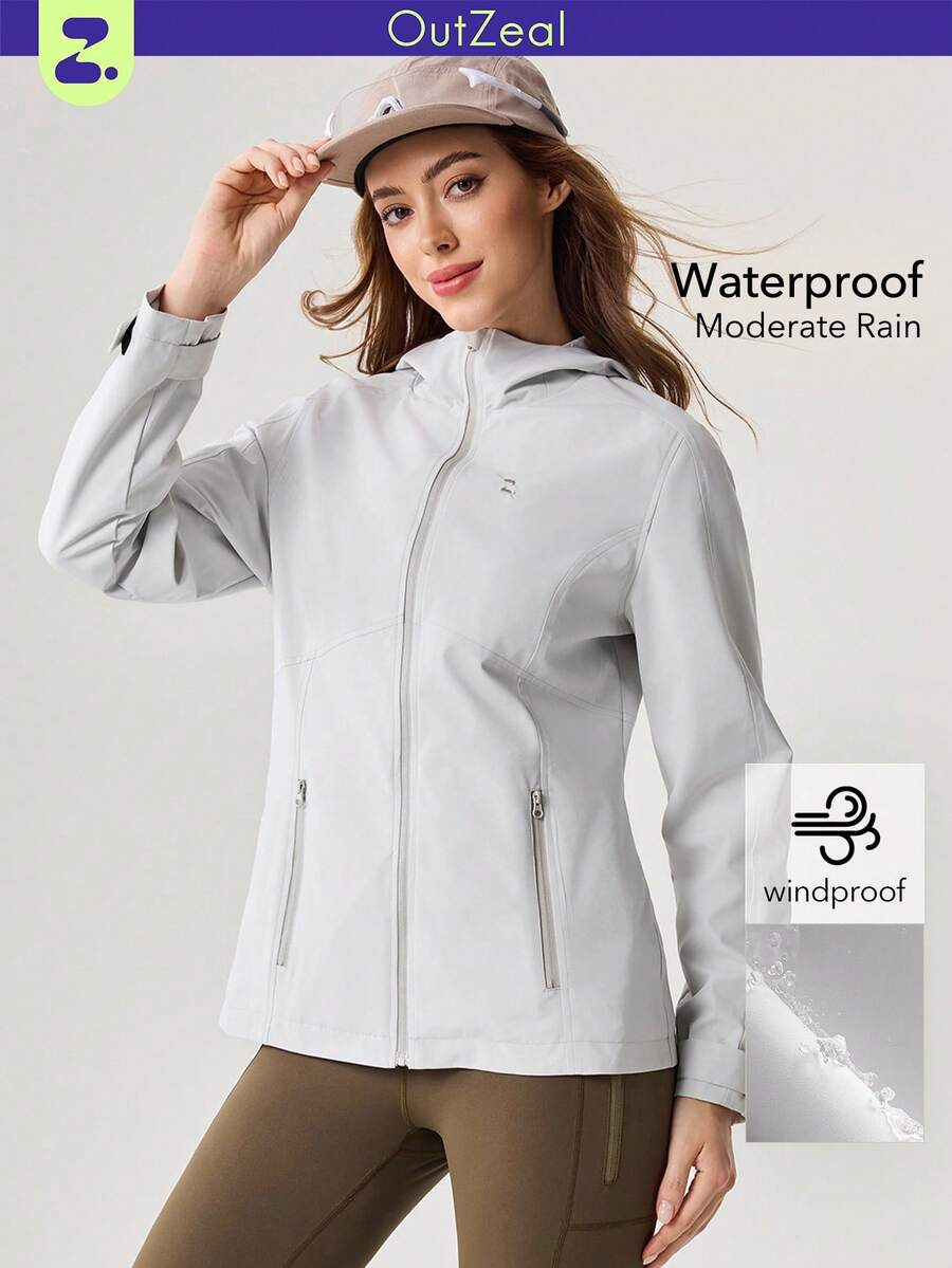 OutZeal Women Shell Jacket Camping Hiking Water-Resistant Windproof Hooded Outdoor Coat Spring Fall - White - View 1