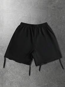 ROMWE MEN Men's Distressed Star Studded Casual Shorts, Street Style - Black - View 2