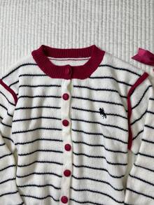 CovetEZ Cárdigan casual de punto para mujer con patrón de caballero y bloques de color a rayas, adecuado para otoño/invierno - Blanco y Negro - Ver 5