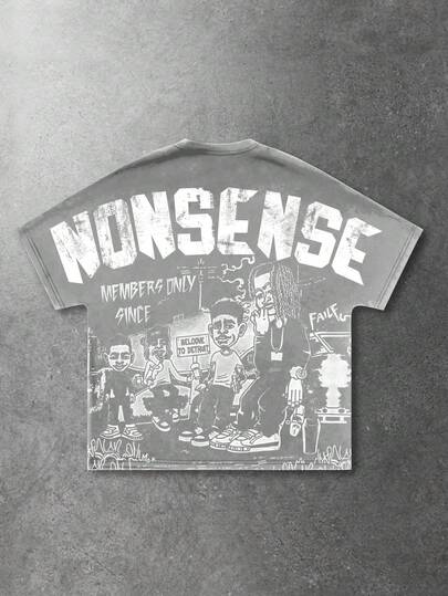 Street Life 1pc Men's Cartoon Batwing Sleeve Round Neck Short Sleeve Casual T-Shirt