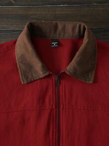 HIMLAND 男士梭织修身撞色拼接长袖休闲衬衫外套，适合秋冬季穿着 - 酒紅色 - 查看 3