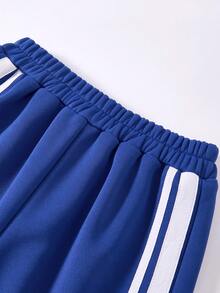 JNSQ 2pcs/Set Young Boys' Round Neck Short Sleeve Letter Print Sweatshirt And Blue Sweatpants, Spring/Summer - White - View 5