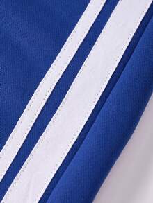 JNSQ 2pcs/Set Young Boys' Round Neck Short Sleeve Letter Print Sweatshirt And Blue Sweatpants, Spring/Summer - White - View 6