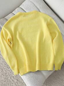 Claim Dot 男士纯色圆领长袖休闲宽松针织衫，秋冬季 - 黃色 - 查看 2