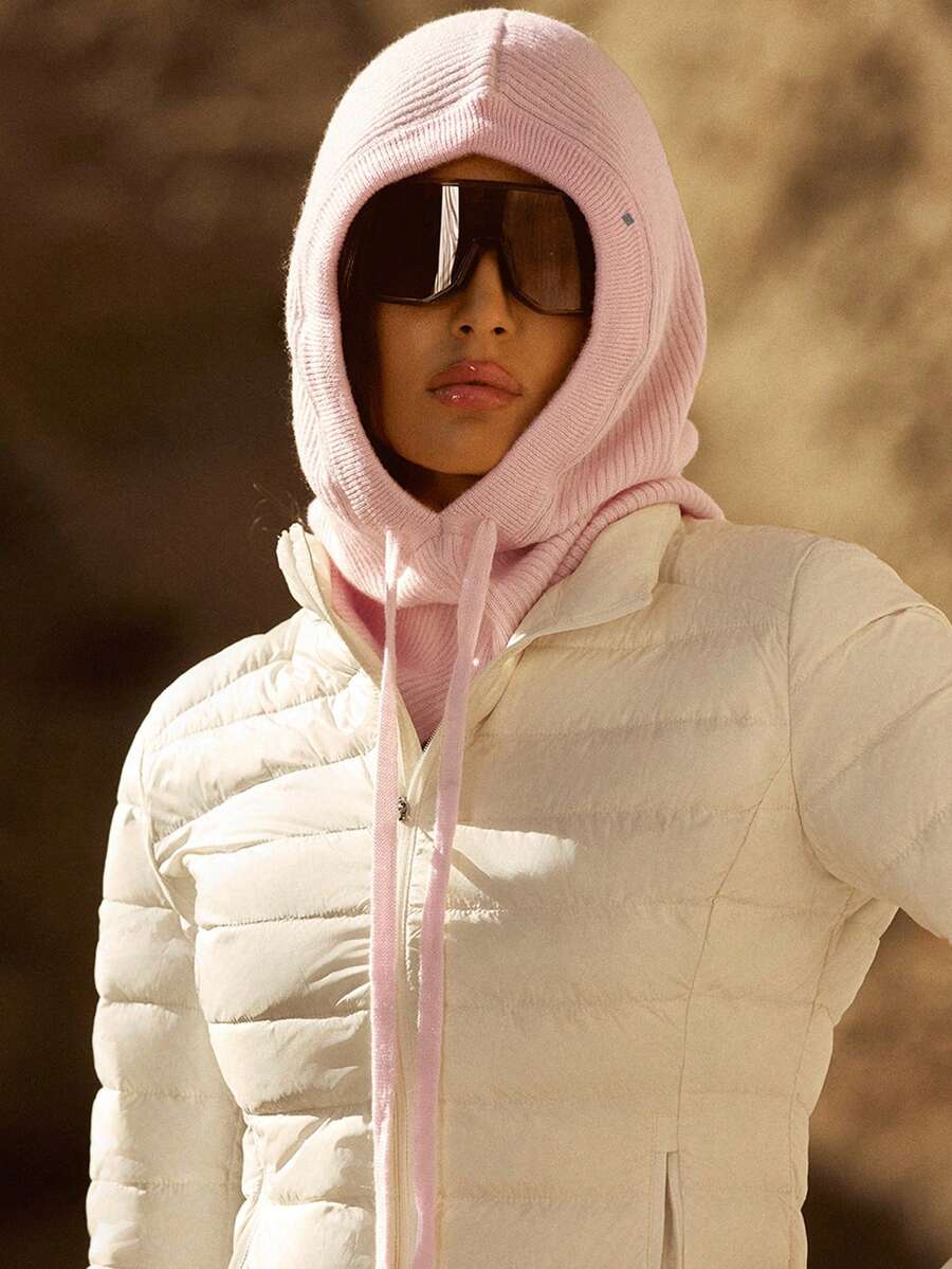 GLOWMODE Keep It Cozy 30% Wool Soft Warm Chill Ribbed Drawstrings Woven Balaclava Autumn Winter Daily Casual Wear - Pink - View 1
