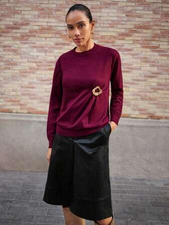 Maija Christmas Black Metal Chain Decor Bodycon Skirt, Autumn/Winter