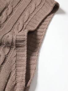 Manfinity Homme Chaleco de punto de unicolor con cuello en V casual y versátil para hombres - Caqui - Ver 3