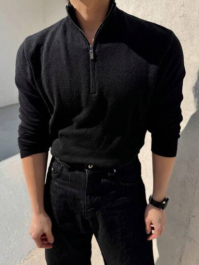 DAZY Men's Black Half-Zip Sweater, Autumn/Winter