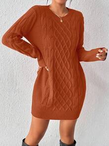 SHEIN LUNE Women's Twist Knit Sweater Dress For New Year Clothes - Coral Orange - View 4