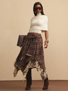 NYA SZN Skirt High Rise Loose Tie Knot Plaid Red Yellow Grunge Holiday Festive Winter Valentines Day Special Occasion Elegant Luxury Carnival Outfits For Women - Multicolor - View 1