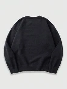 Suéter casual de hombre con estampado de eslogan abstracto, otoño/invierno - Negro - Ver 2