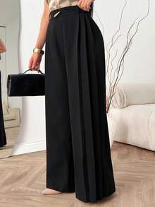 EURMUSE Women's High Waist Pleated Wide Leg Loose Elegant Pants, Spring/Autumn