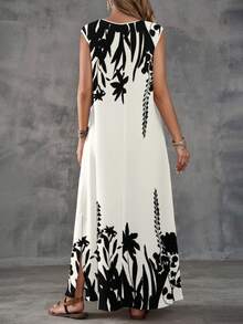 EMERY ROSE 女士V领碎花休闲度假派对短袖连衣裙，碎花连衣裙，白色女式连衣裙，适合日常穿着，夏季女装，休闲夏季连衣裙，女士连衣裙，夏季女士短裙，休闲女式连衣裙，度假连衣裙，波西米亚风，适合外出，时尚连衣裙，春季V领长裙，夏季女士长裙，休闲 - 彩色 - 查看 2