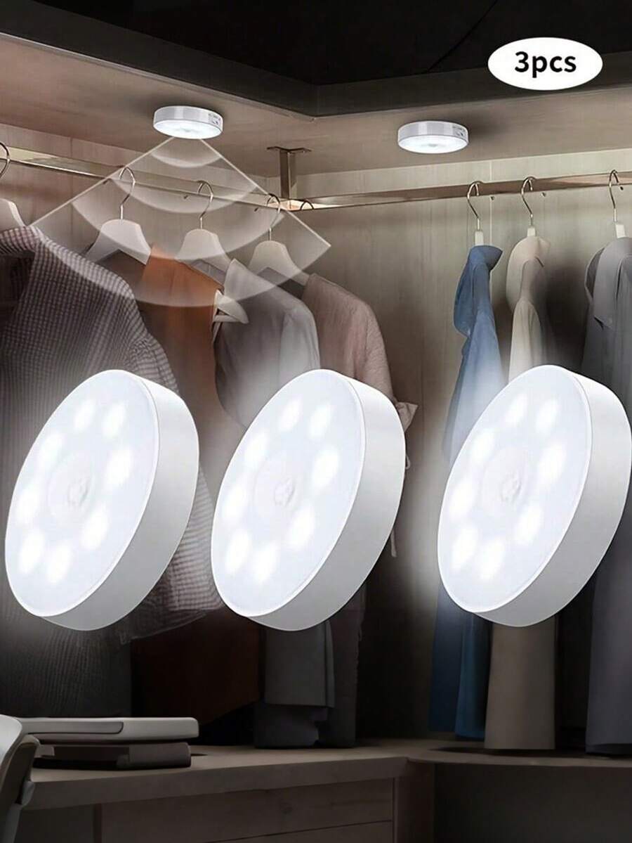 Teckwe 3 Packs Motion Sensor Closet Lights - Magnetic, USB Rechargeable, 8-LED Wireless Indoor Lighting,120° Ultra-Wide Infrared Induction, Semi-Flush Mount, Plastic Shade, Battery Powered, Hallway, Stairs, Bedroom, Infrared Sensor, Yellow/White LED,Room Decor,Home Decor,Wall Decor,Bedroom Decor,Night Light