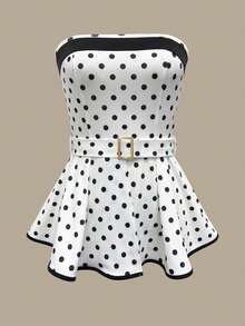 Franclia Autumn/Winter Bandeau Top, Tight Waist Charming Women Bandeau Blouse White Polka Dot Top White And Black Top Cute Tube Top Cute Clothes Polka Dot Strapeless Top - Black and White - View 3