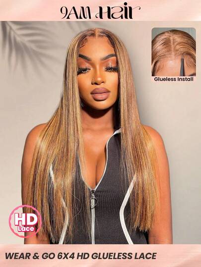 TrueHD Wear & Go Glueless Wig Highlight Wigs Silky Straight Pre-Plucked 6x4 HD S4/27 Honey Blonde Lace Frontal Wigs 180% Density 8-14 Bob Inch 16-28 Regular Inch Colored Straight Human Hair Wigs For Women Weaves Human Hair Valentine's Day Human Hair Lace Wig Natural Glueless Wig For Romantic Date For Women