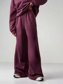 MISSGUIDED Relaxed Fit Drawstring Sweatpants With Side Pockets Elastic Waistband Wide Leg Casual Loungewear Fall Winter Comfort Pants - Purple - View 3