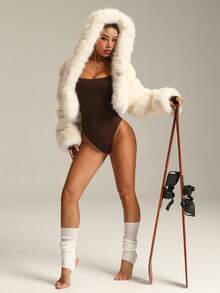 Easithlete 无缝高弹力瑜伽健身运动露背连体裤 - 棕色 - 查看 2