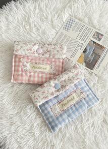 Zazumi Dompet Koin Motif Kotak-kotak & Bunga Klasik - Kotak-kotak Pink & Biru Pastel dengan Mawar Putih, Dompet Kompak Poliester Tahan Lama untuk Kebutuhan Sehari-hari, Dapat Dicuci dengan Tangan, Dompet Kecil Lucu untuk Wanita, Hadiah untuk Teman. - MultiWarna - View 12