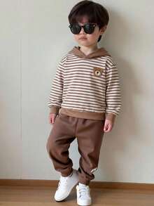 男童条纹针织连帽衫和裤子两件套 - 彩色 - 查看 8
