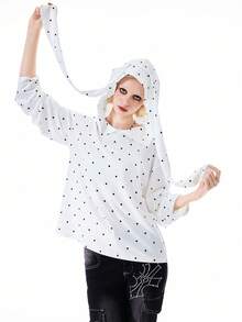 Bloopia 女士波点兔耳连帽长袖T恤 - 白色 - 查看 5