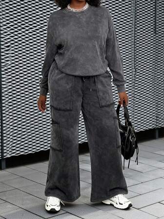 Slaydiva 2025秋冬新款两件套女式休闲街头服饰，宽松长袖上衣和长裤，百搭实用，适合通勤和日常出行；女式白色和灰色纯色卫衣和长裤三件套