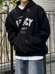 DAZY 男士字母刺绣设计保暖连帽衫，秋冬季 - 黑色 - 查看 4