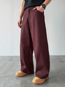 HUEFORM Quần ống rộng màu đỏ tía xẻ gấu đơn giản, lịch sự dành cho nam - Đỏ - Xem 6
