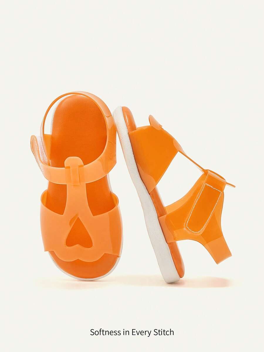 Cozy Pixies 1 Đôi dép đế bằng hở mũi thời trang đa năng dễ thương cho kỳ nghỉ hè trên bãi biển trong suốt màu cam thạch cho bé gái - trái cam - Xem 1