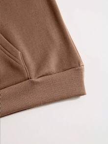 Mujer Una sudadera con capucha de color liso y corte holgado, ideal para el uso diario y actividades informales, y apropiada para todas las estaciones. - Marrón - Ver 4